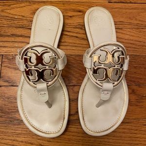 Tory Burch White & Gold Miller Sandals